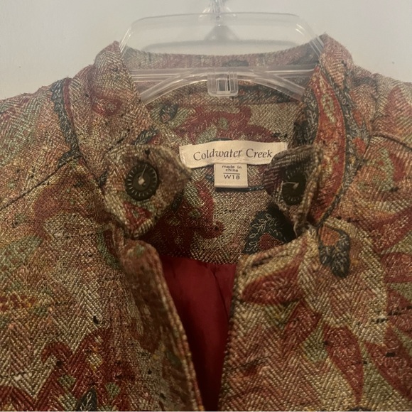 Coldwater Creek Jacket Button Up Mandarin Collar Retro Print Pockets Lined - Picture 4 of 8